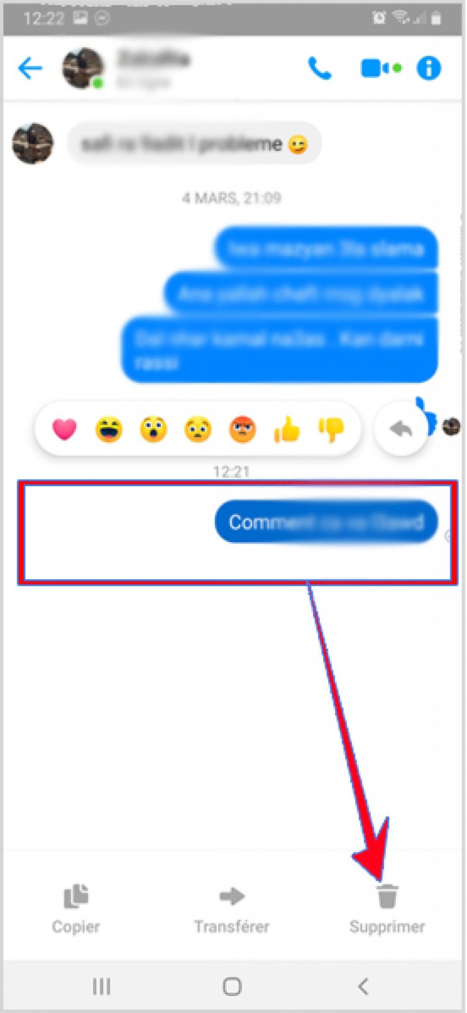 comment retrouver un message messenger supprimé